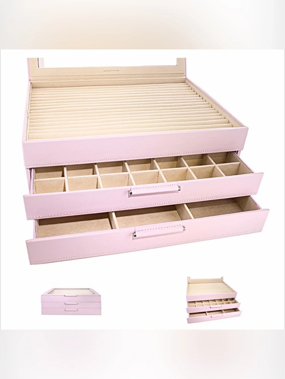 WOLF Pink Three-Tier Jewelry Organizer with Clear Display Top